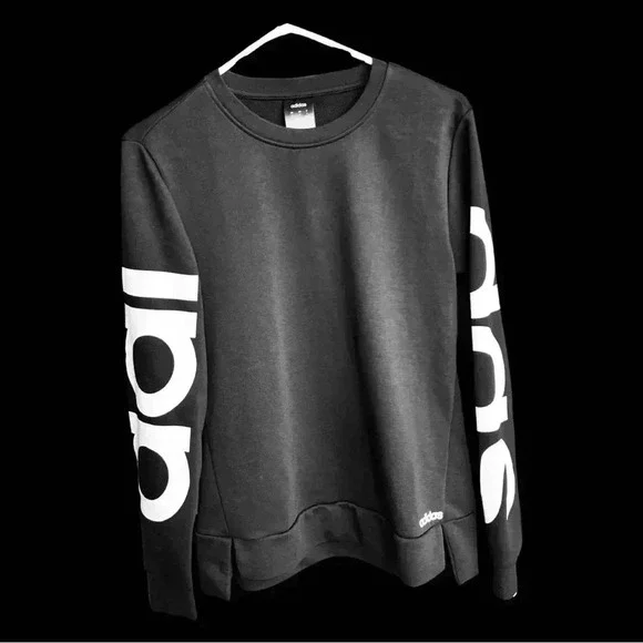 ADIDAS Essential Crewneck Sweatshirt - Black with white logo - Size Med (12/14) - Picture 9 of 13